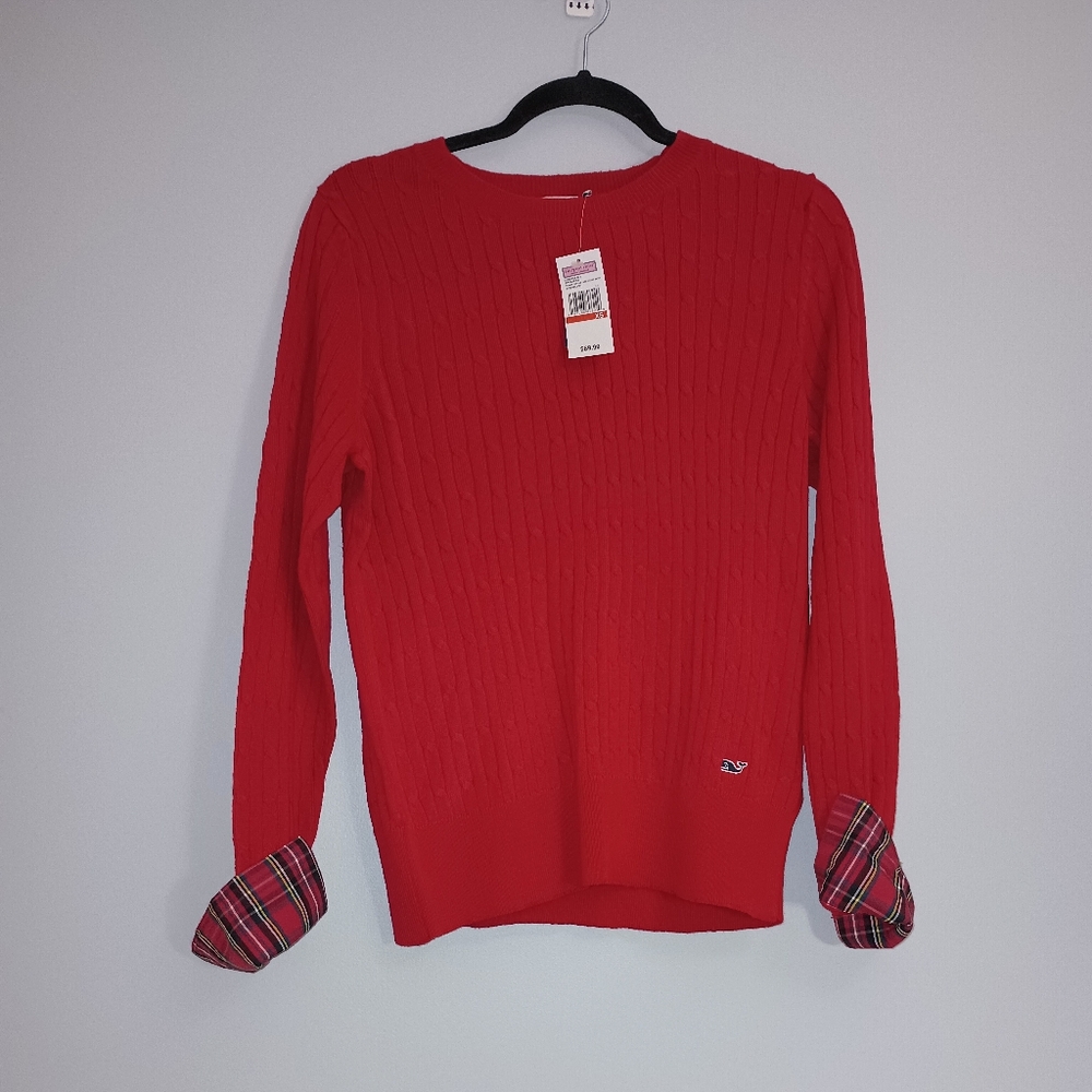 Vineyard Vines Red Cable Knit Crewneck Sweater XS - Picture 3 of 12